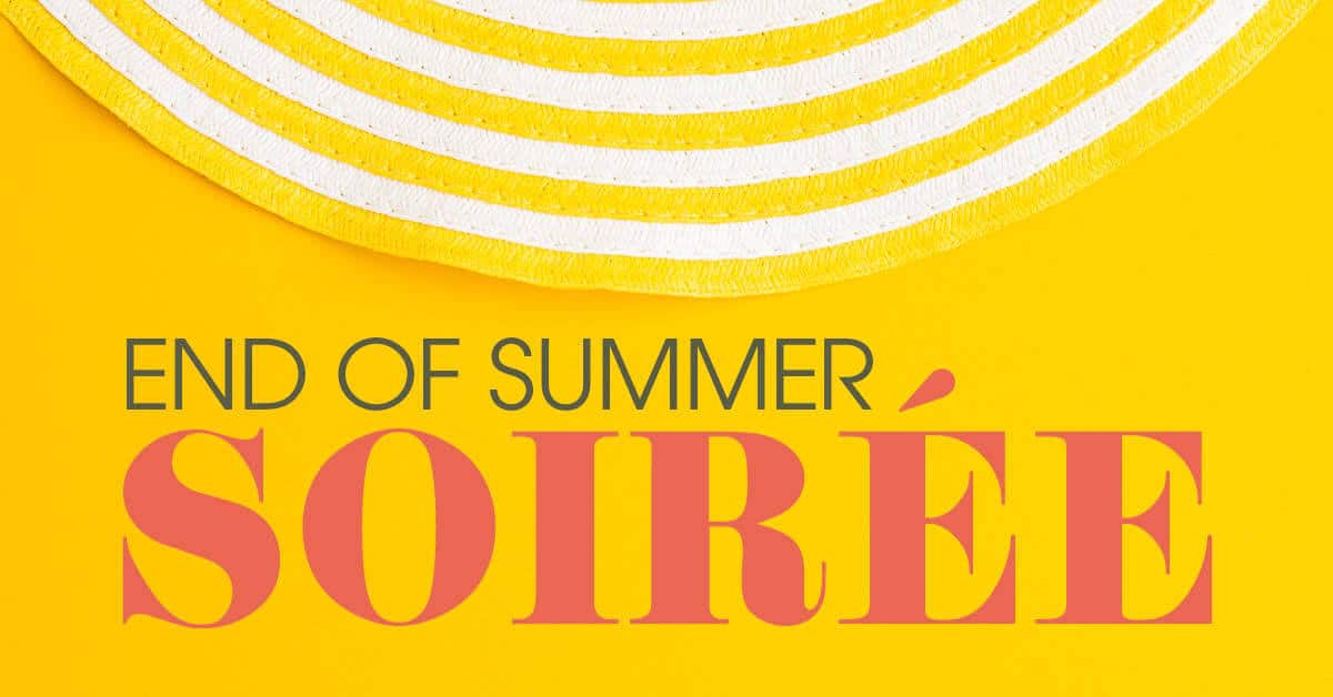 End of Summer Soiree event image with Yellow and white sun hat.