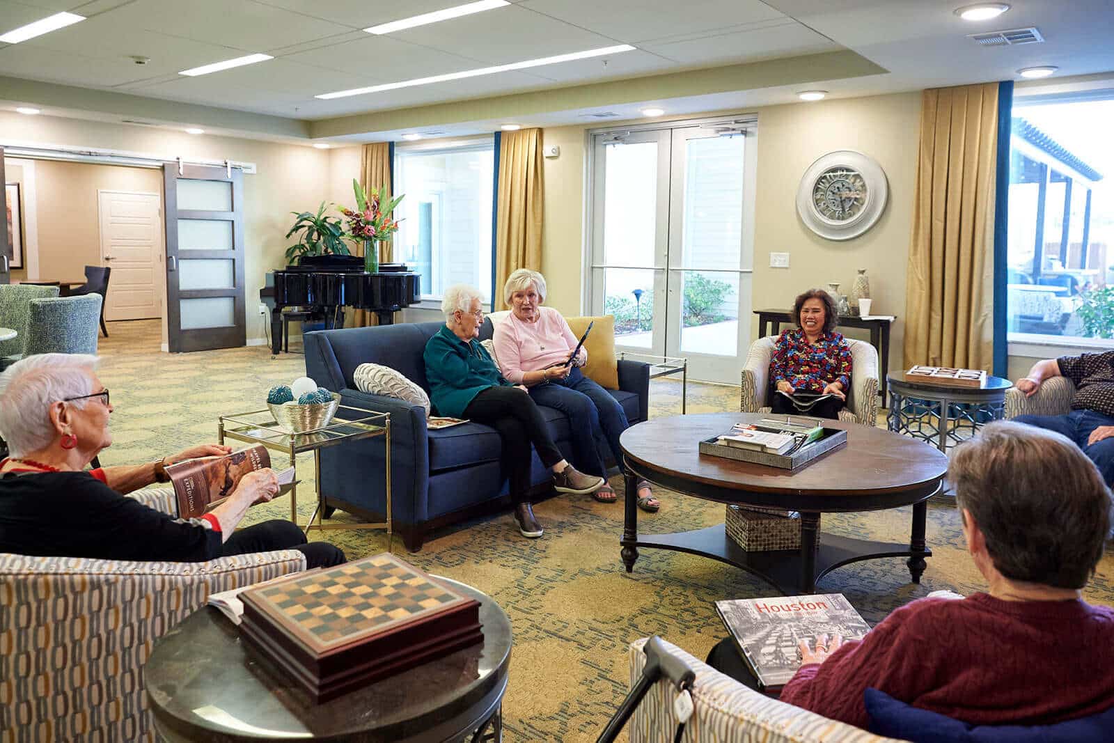 residents socializing in the lobby